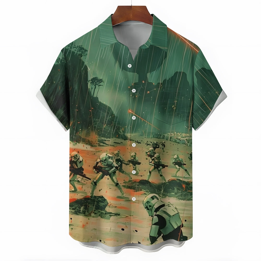 Battle Universe Print Star Casual Short Sleeve Shirt 2408005336