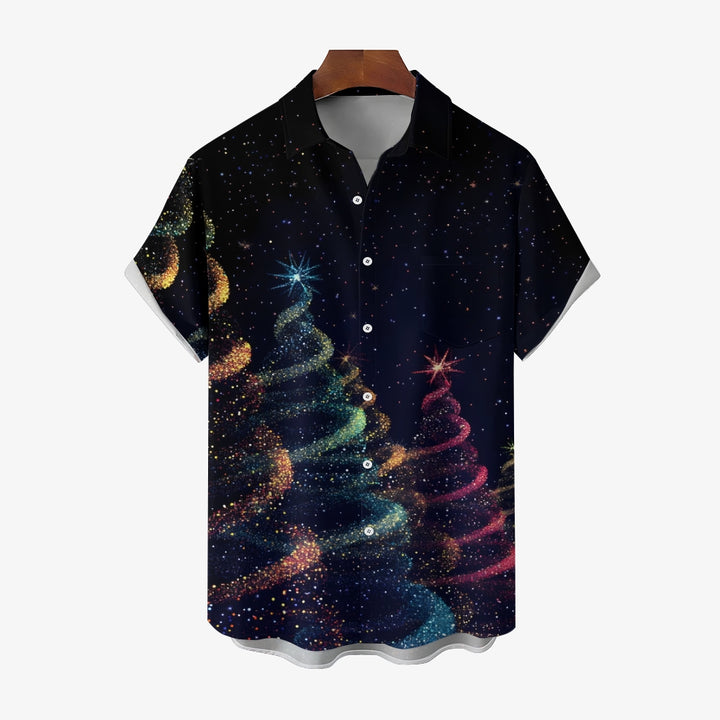 Men's Festive Christmas Tree Print Casual Short Sleeve Shirt 2412000646