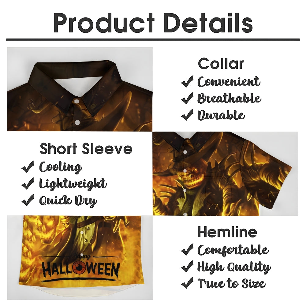 Halloween Demon Pumpkin Print Casual Short Sleeve Shirt 2408007757