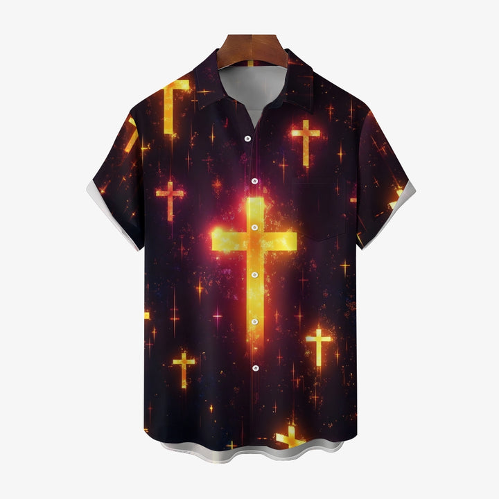 Easter Cross Print Casual Short Sleeve Shirt 2412008955