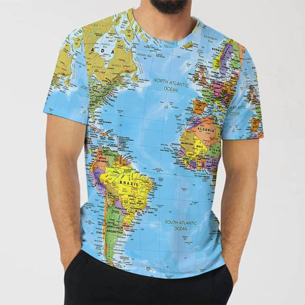 Men's Retro Map Multicolor Short Sleeve T-Shirt