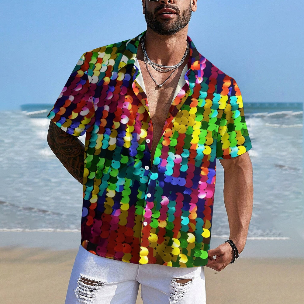 Men's Colorful Sequined Casual Short Sleeve Shirt 2409006227