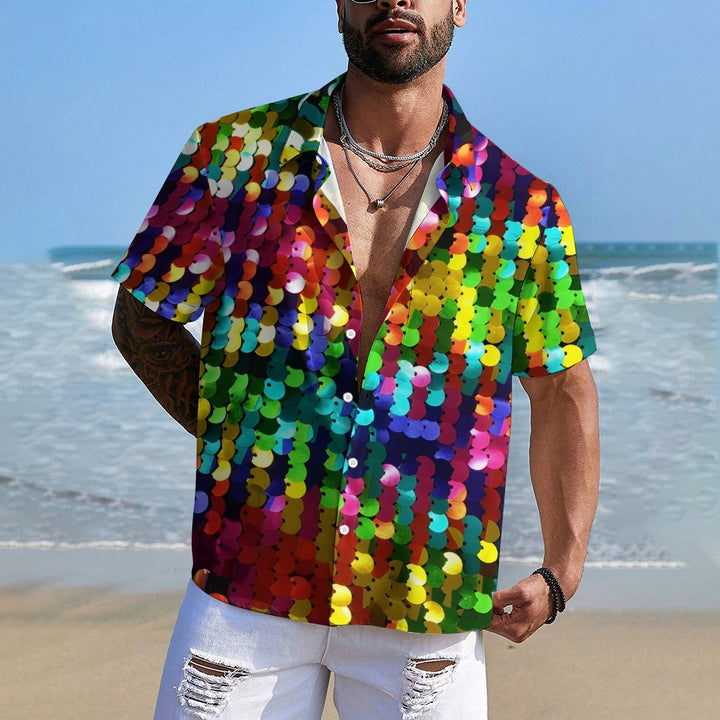 Men's Colorful Sequined Casual Short Sleeve Shirt 2409006227