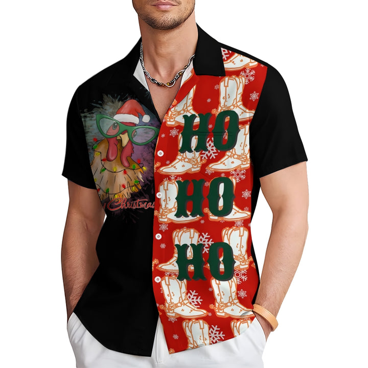 Men's Christmas Lights Chicken Casual Short Sleeve Shirt 2411002370