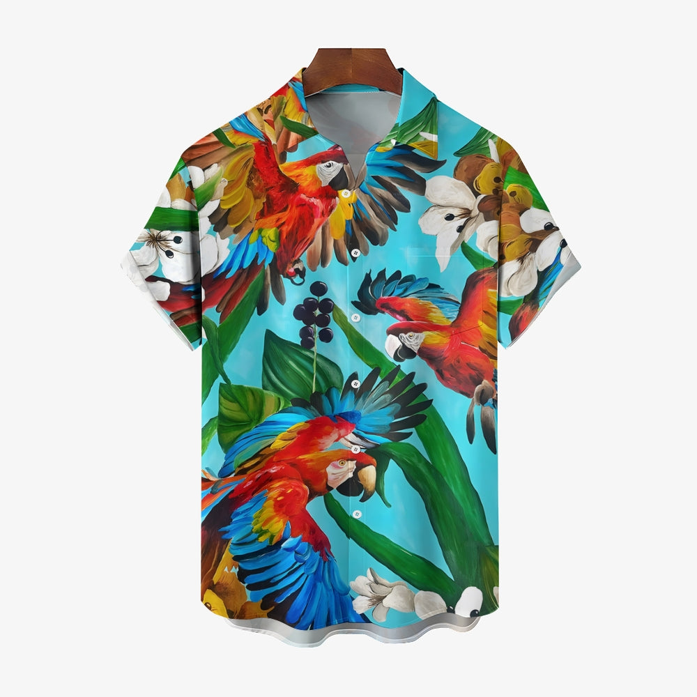 Men's Hawaiian Parrot Casual Short Sleeve Shirt 2404000065
