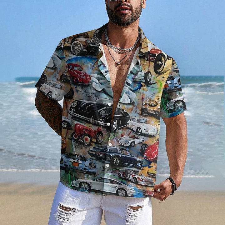 Sports Car Art Print Casual Oversized Short Sleeve Shirt 2406003509