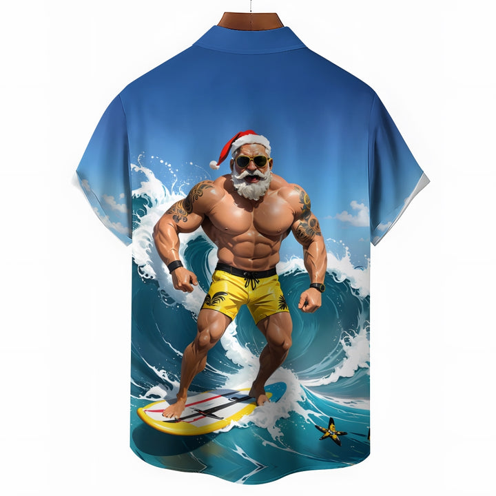 Christmas Santa Surfing Hawaiian Short Sleeve Shirt 2411006288