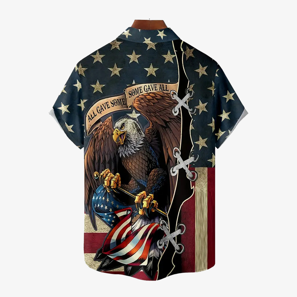 Independence Day Eagle and Flag Print Casual Short Sleeve Shirt