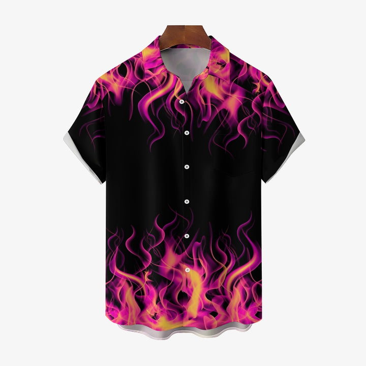 Pink Flame Print Casual Short Sleeve Shirt 2404000293