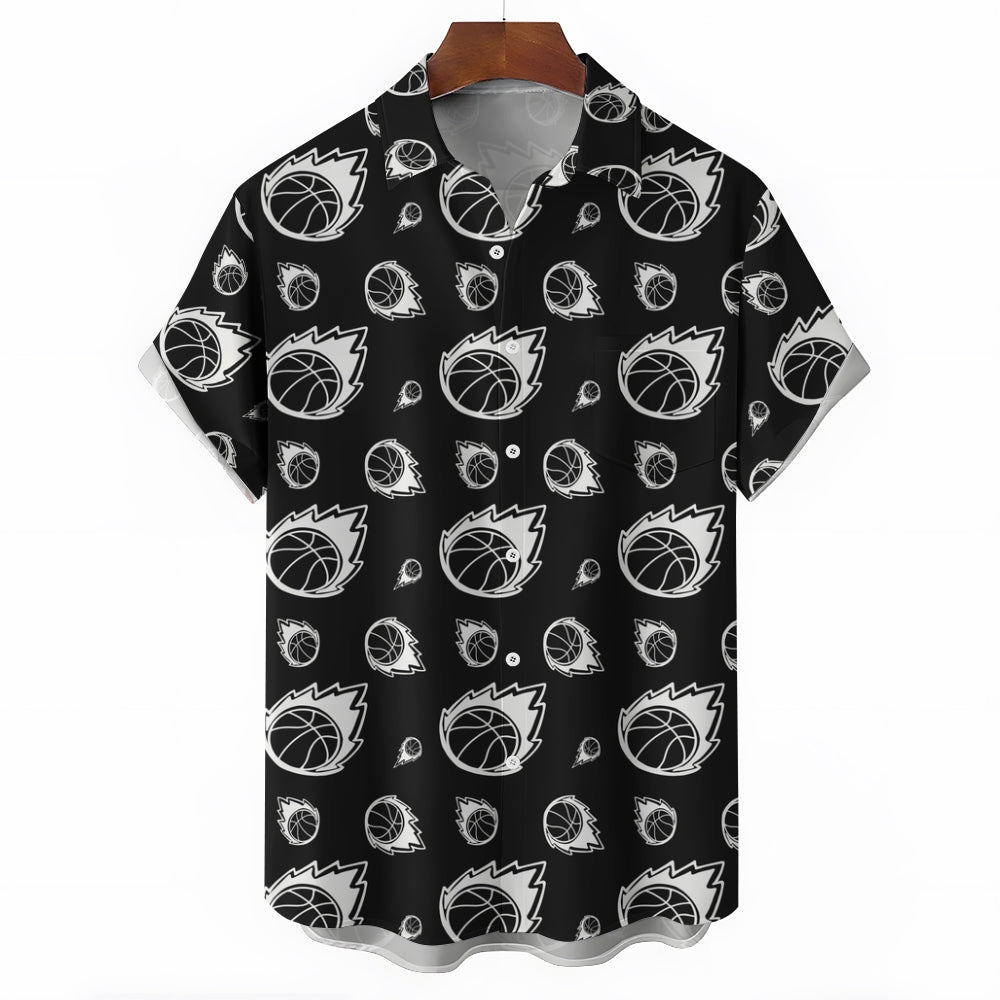 Basketball Print Casual Oversized Short Sleeve Shirt 2406003441