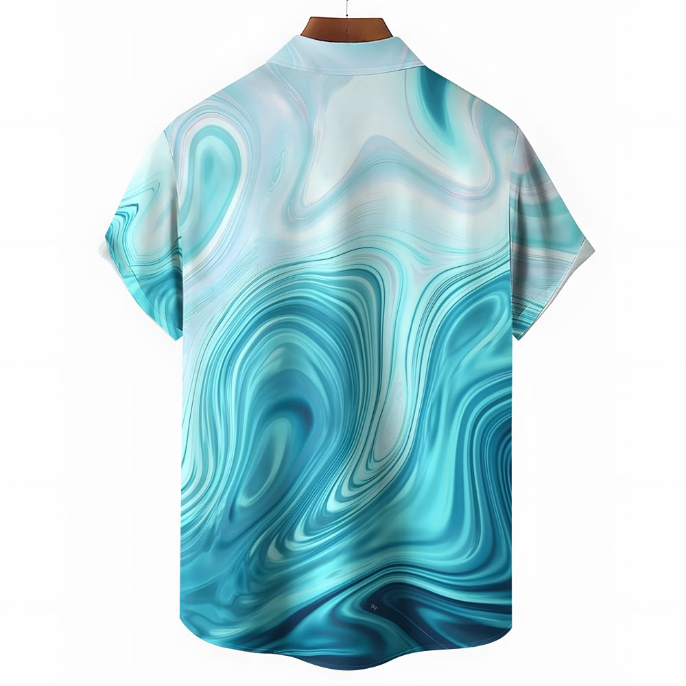 Flow Art Gradient Print Casual Short Sleeve Shirt 2410004356