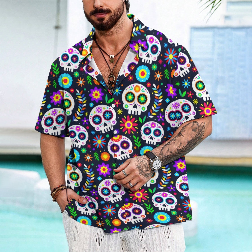 Mexican Culture Skull Print Short Sleeve Shirt 2411002296