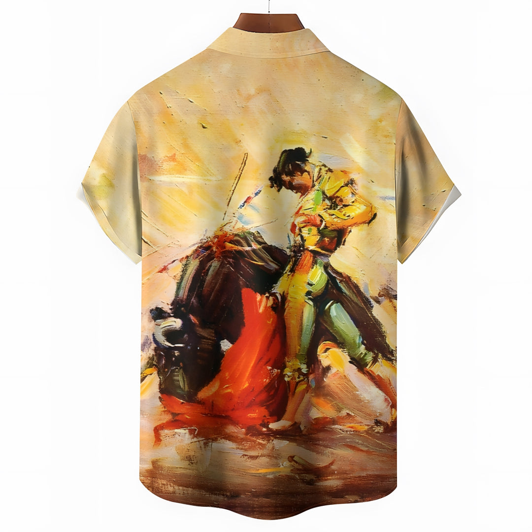 Men's Bullfighting Theme Casual Short Sleeve Shirt 2403000715