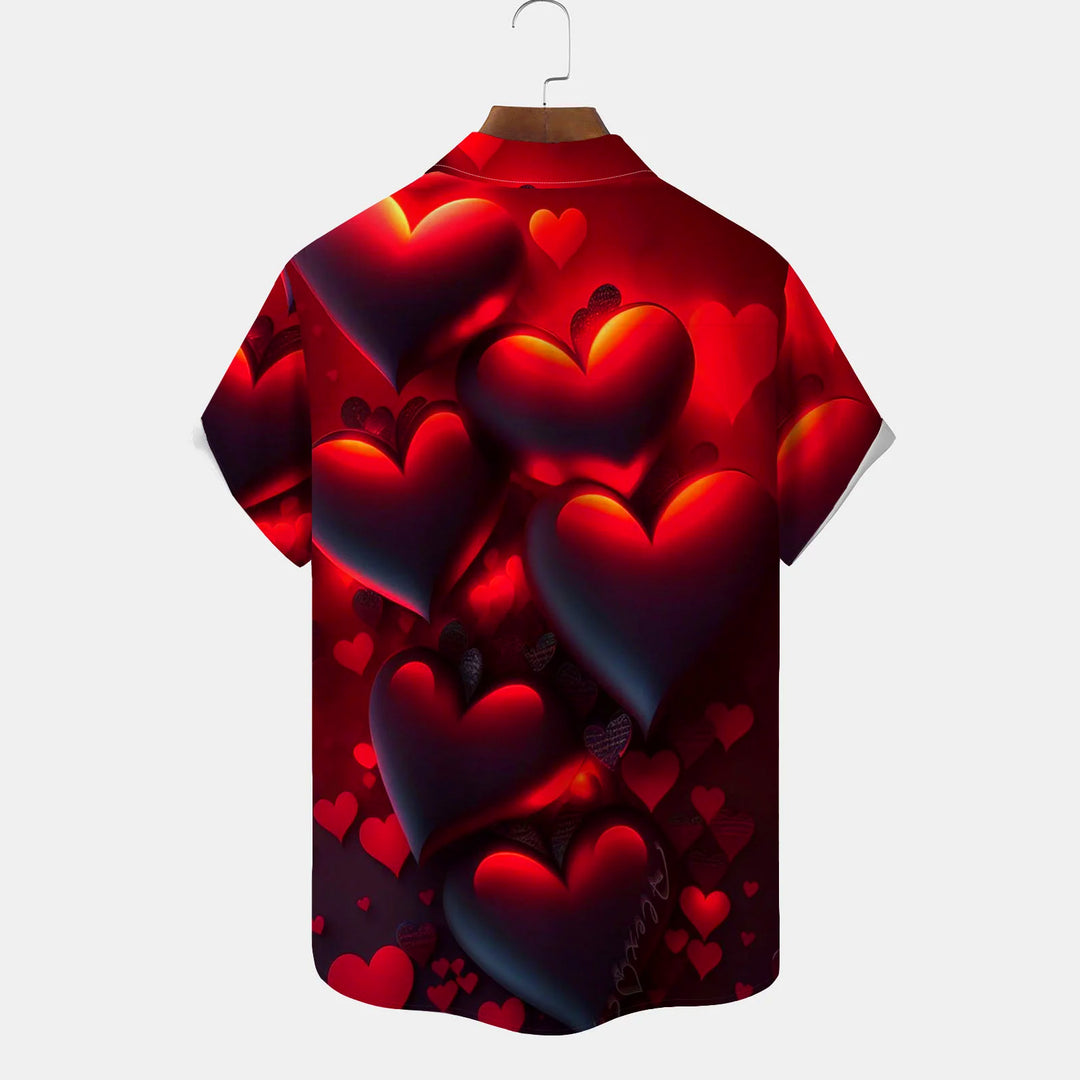 Australia Day Valentine's Day Gradient Heart Print Men's Button Pocket Short Sleeve Shirt