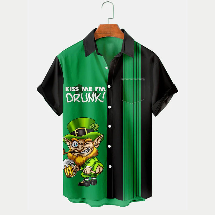 St. Patrick's Day Print Men's Button Pocket Short Sleeve Shirt