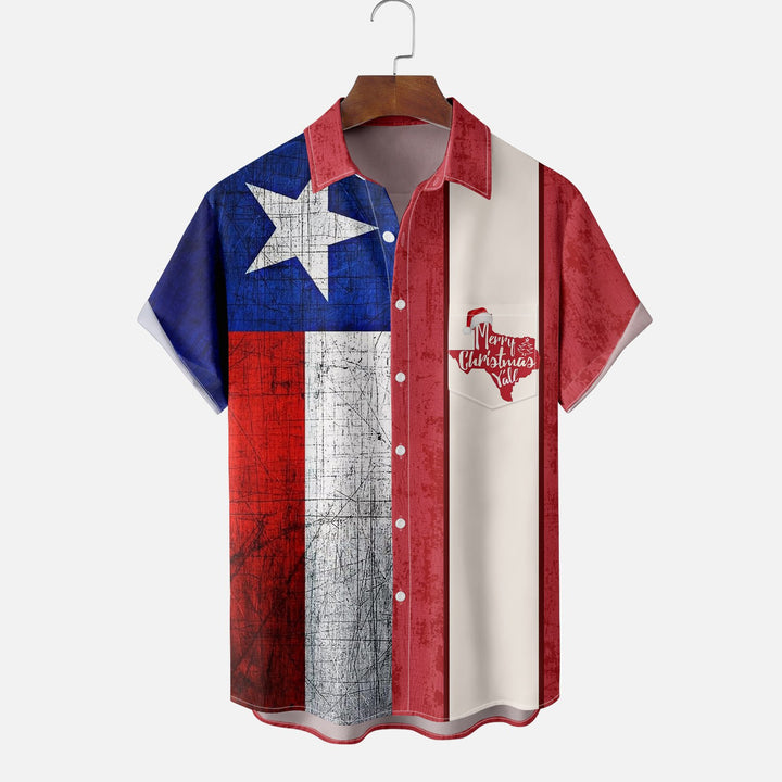 Christmas Texas Chest Pocket Bowling Shirt