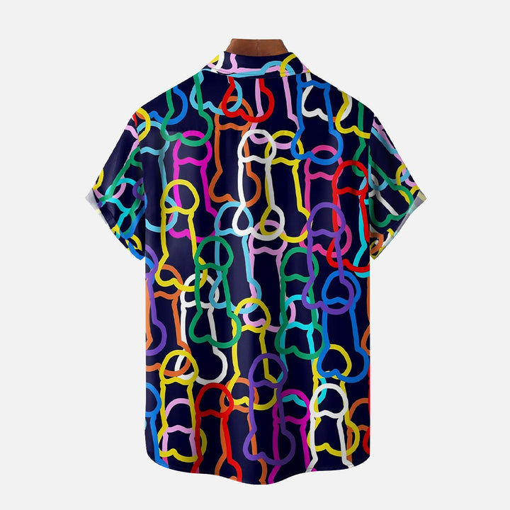 Abstract Line Art Print Casual Oversized Short Sleeve Shirt