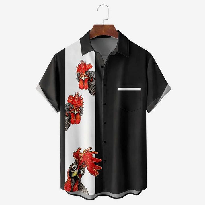 Cartoon Rooster Printed Casual Oversized Short Sleeve Shirt