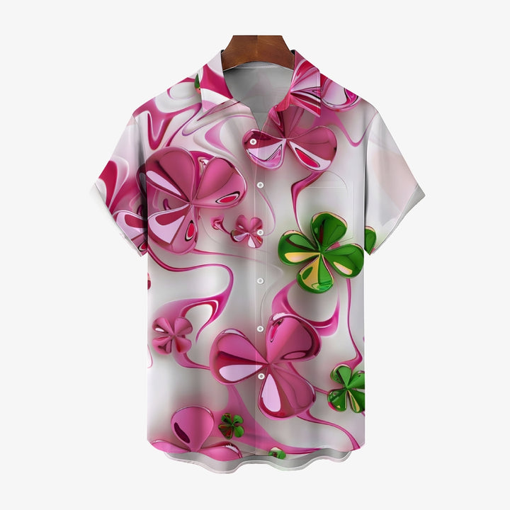 St. Patrick's Day Pink Four-Leaf Clover Short Sleeve Shirt 2412009474