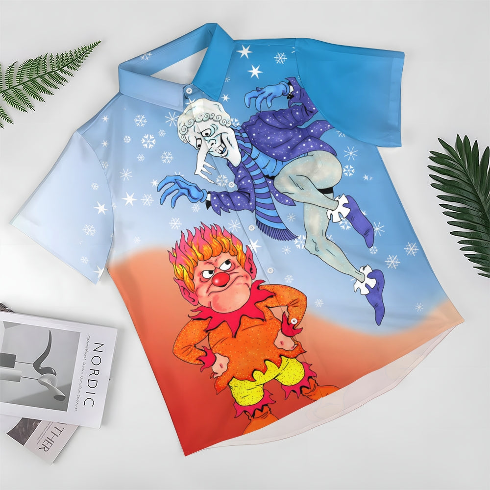 Men's Cartoon Ice and Fire Character Prints Short Sleeve Shirt 2412002821