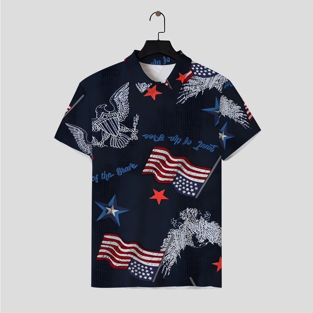 Flag Letter Animal Print Short Sleeve Polo Shirt 2404001473