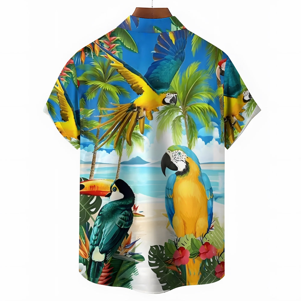 Hawaiian Parrot Print Casual Short Sleeve Shirt 2411000263