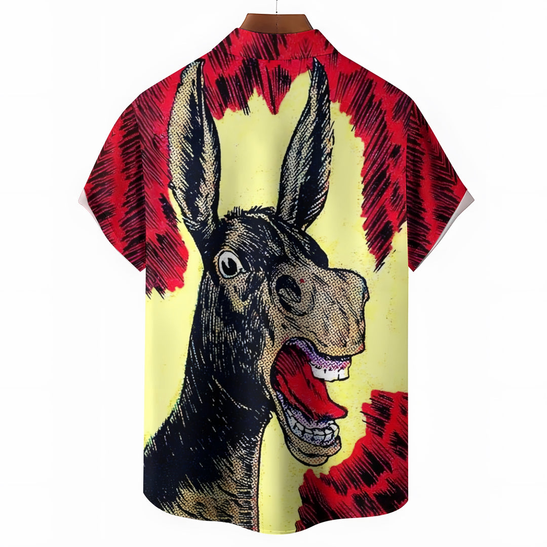 Men's  Funny Donkey Print Casual Short Sleeve Shirt 2404000411