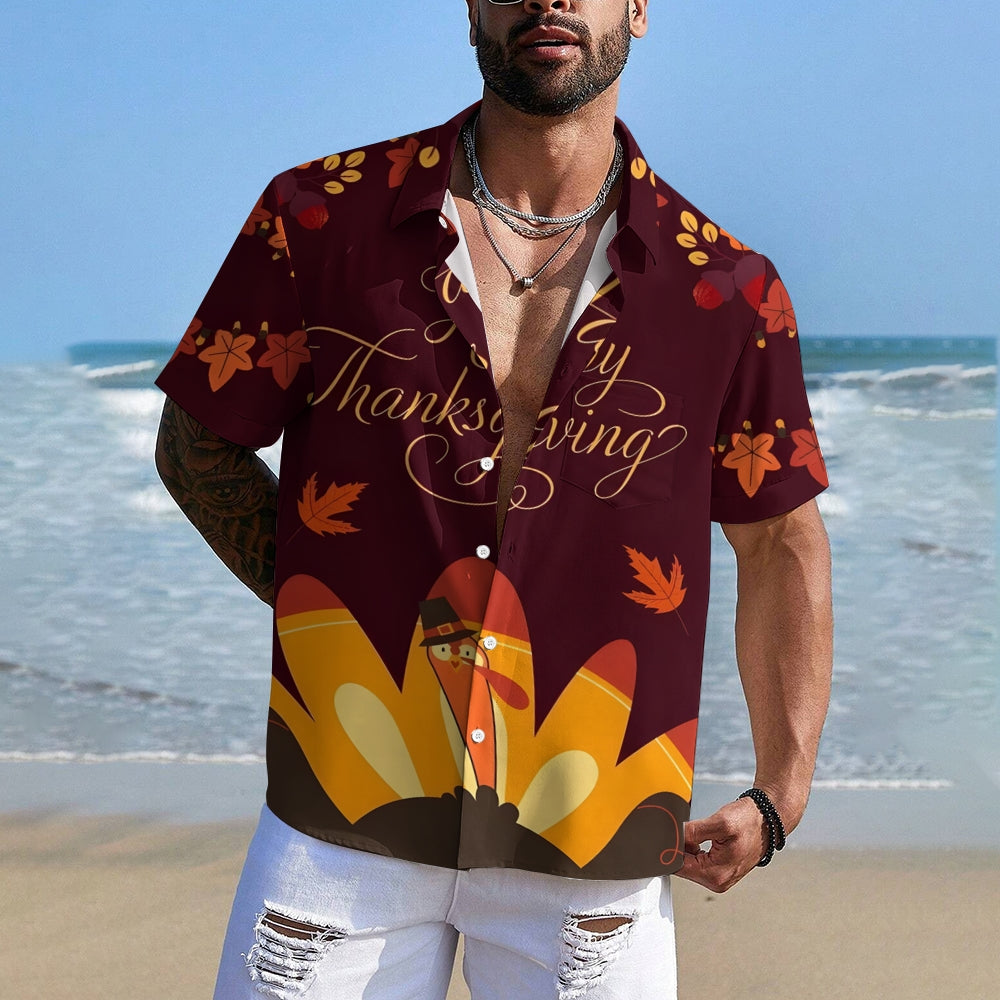 Happy Thanksgiving Turkey Casual Short Sleeve Shirt 2409009545