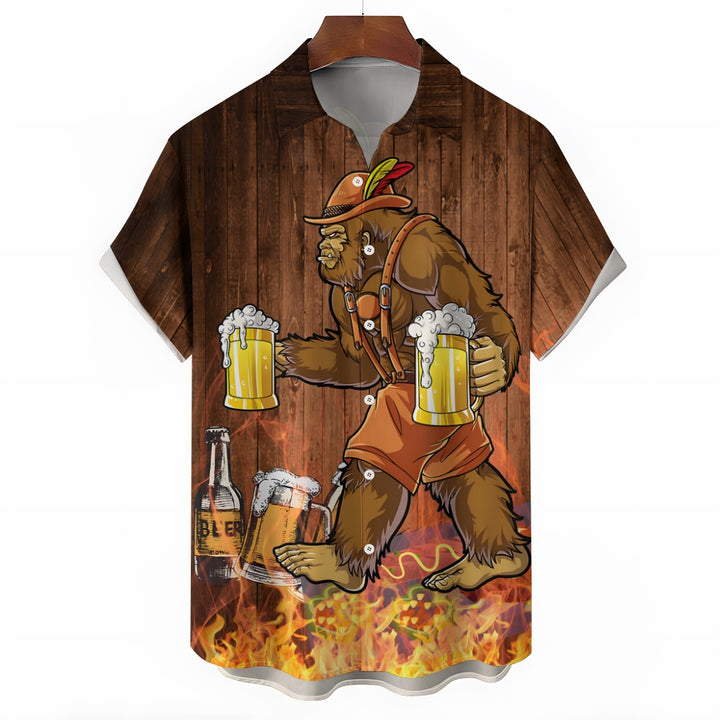 Bigfoot Beer Print Casual Oversized Short Sleeve Shirt 2407000479