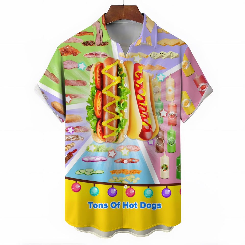 Hot Dog Food Print Casual Short Sleeve Shirt 2408009517