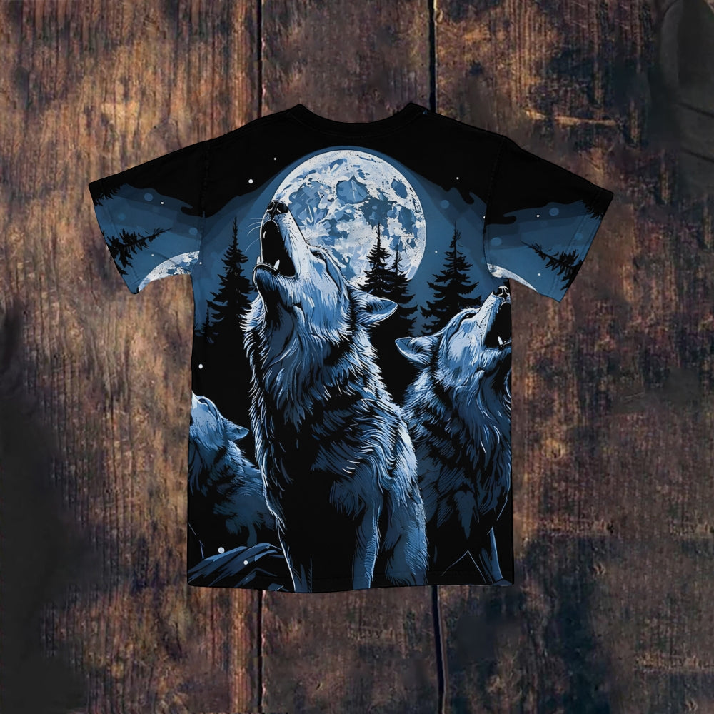 Howling Wolf Print Unisex T-Shirt 2408007705