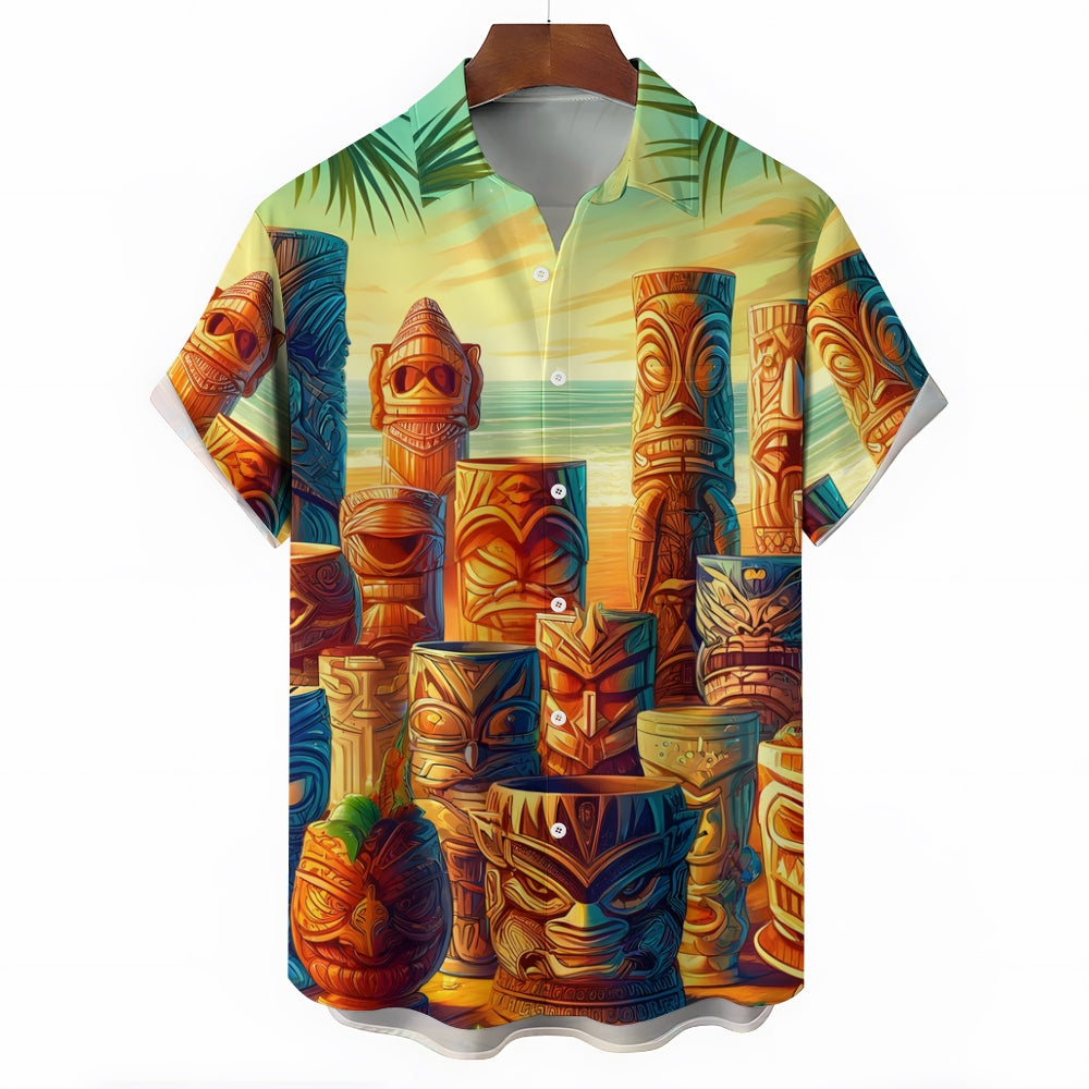 TIKI Art Print Men's Casual Short Sleeve Shirt 2405000466