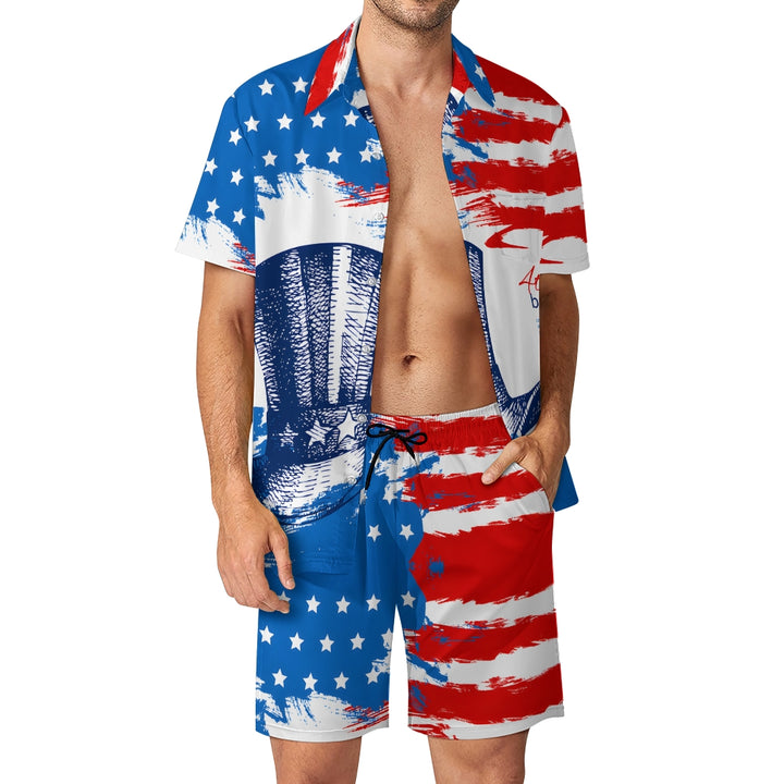 Men's American Flag Print Beach Two-Piece Suit 2404000015