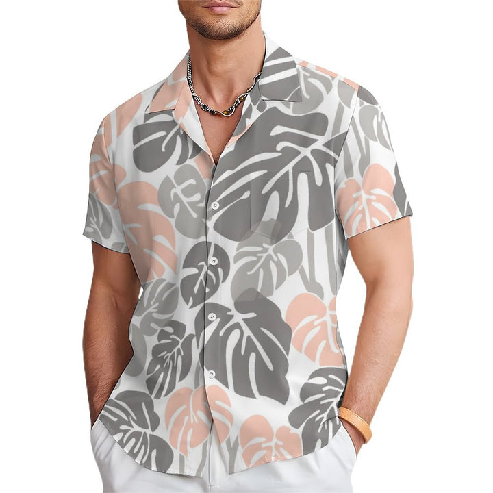 Men's Leaf Casual Short Sleeve Shirt 2312000541