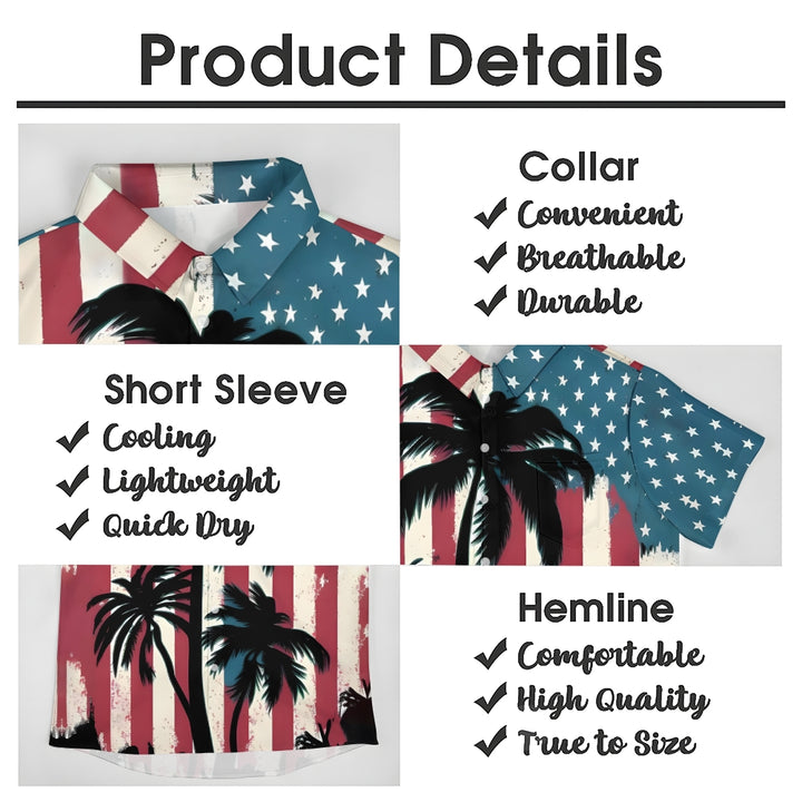 Coconut Tree Stars and Stripes Print Short Sleeve Shirt 2406002111