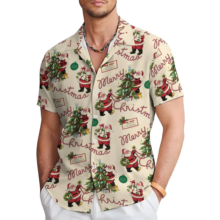 Santa Claus Christmas Tree Casual Short Sleeve Shirt 2409008996