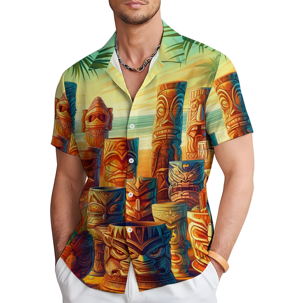 TIKI Art Print Men's Casual Short Sleeve Shirt 2405000466