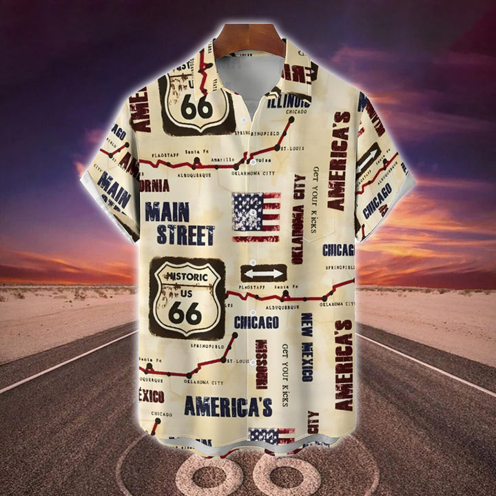 Route 66 Retro Casual Short Sleeve Shirt 2401000245