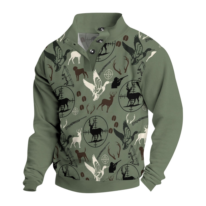 Men's Button Hunting Deer Print Casual Long Sleeve Sweatshirt 2410007052