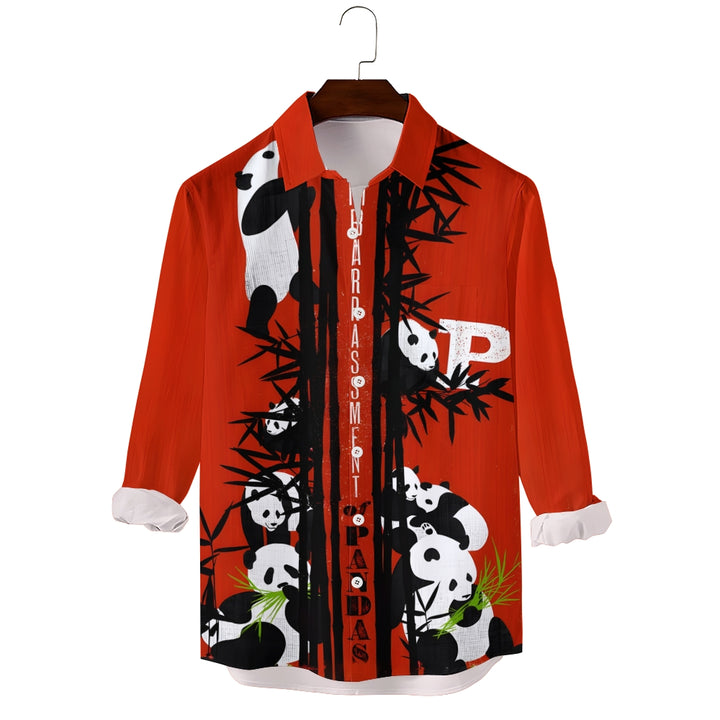 Men's Panda And Bamboo Print Long Sleeve Shirt 2411002760