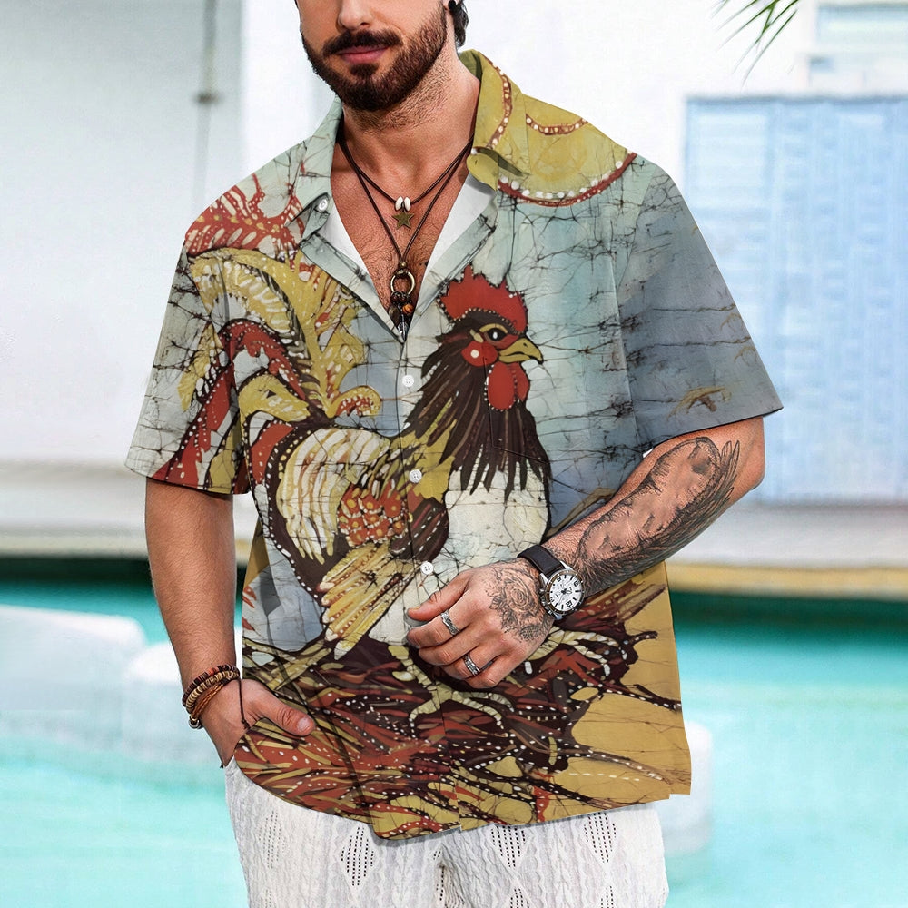 Rooster Cartoon Print Casual Large Size Short Sleeve Shirt 2407000456