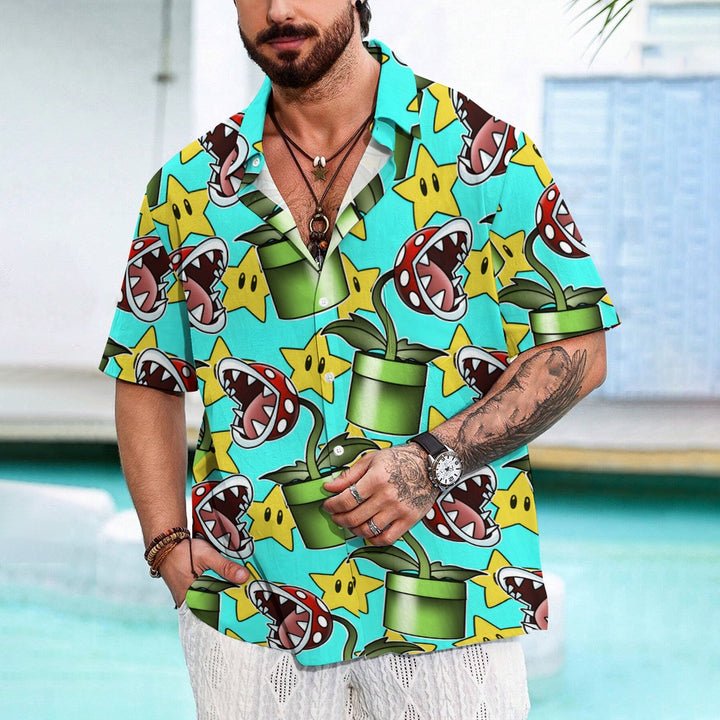 Cartoon Piranha Print Casual Short Sleeve Shirt 2411002276