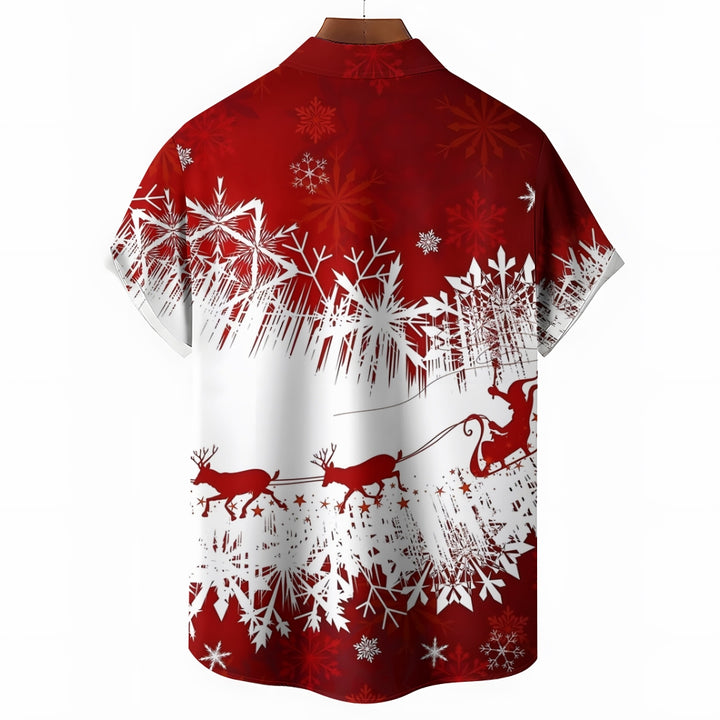 Men's Christmas Sleigh Casual Short Sleeve Shirt 2410008366