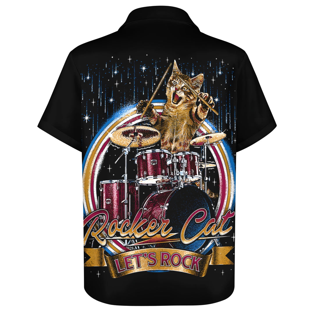 Men's Rock Cat Print Casual Short Sleeve Shirt 2403000554