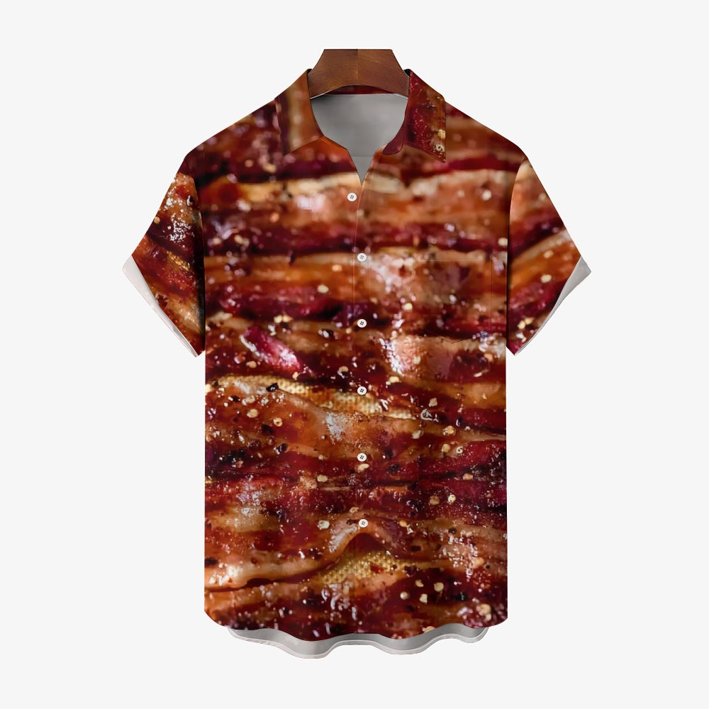 Delicious Bacon Printed Casual Oversized Short Sleeve Shirt 2407002319