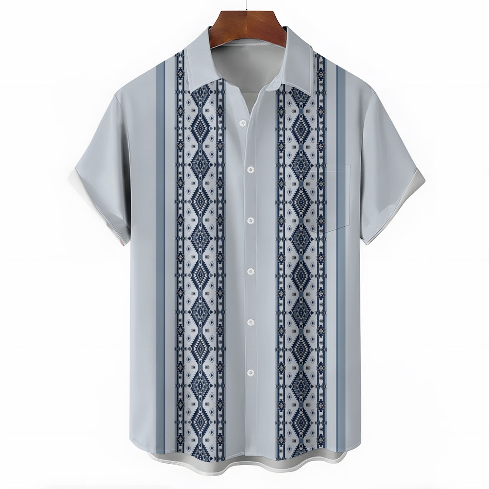 Men's Classic Geometric Striped Casual Short-Sleeved Shirt 2410005539