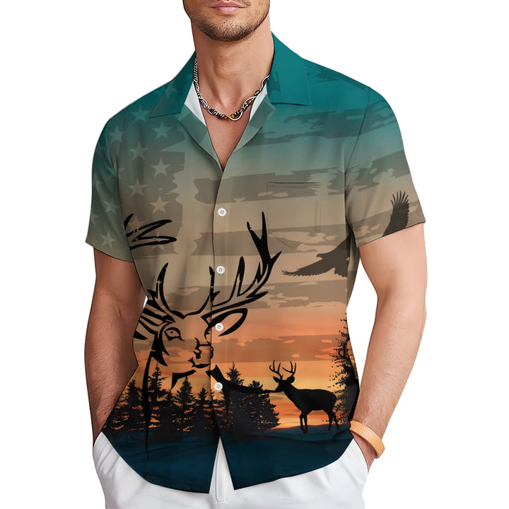 Hunting Deer Print Casual Short Sleeve Shirt 2412003735