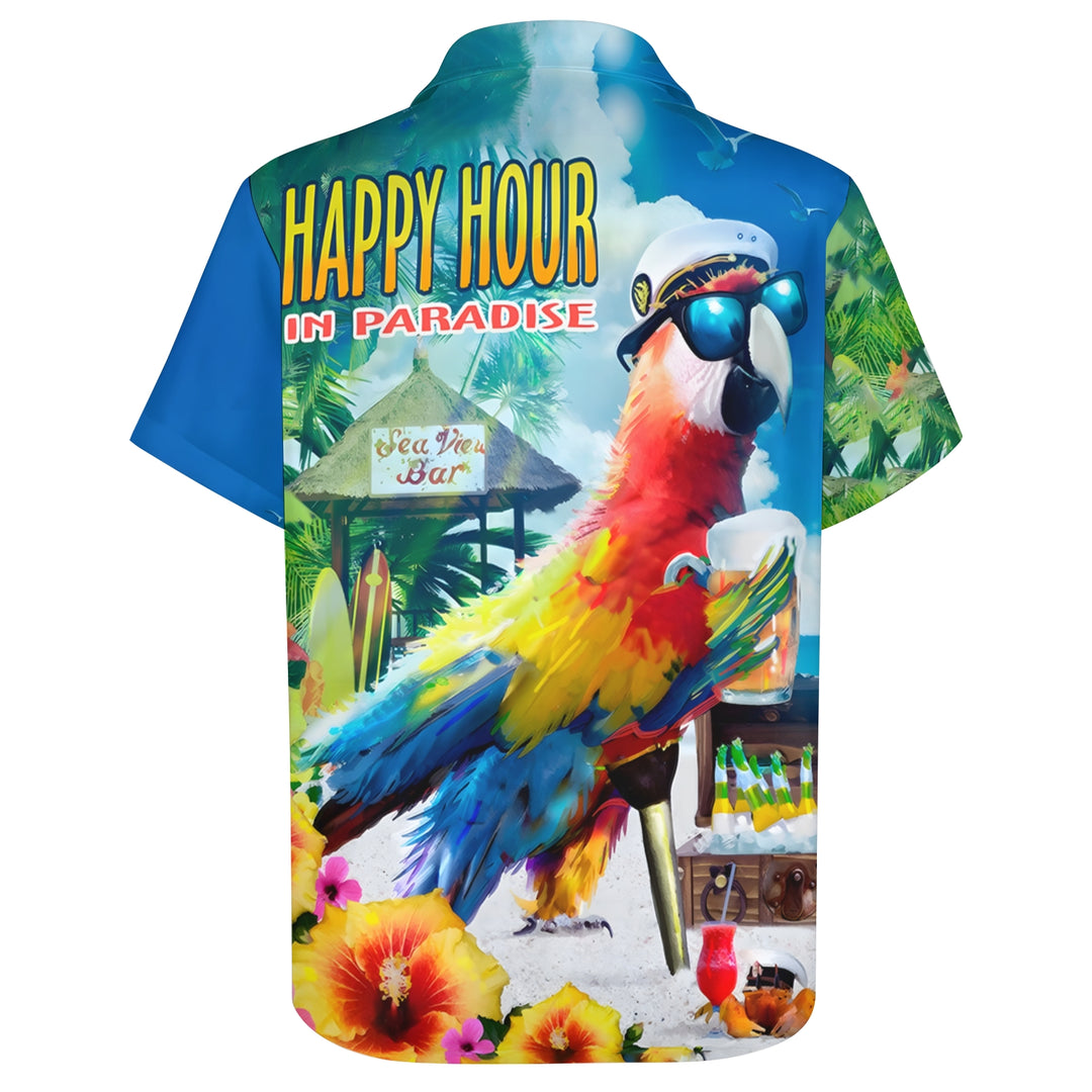 Men's Hawaiian Parrot Beer Print Casual Short Sleeve Shirt 2404001293