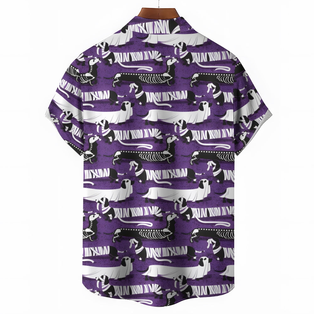 Halloween Dachshund Zombie Casual Short Sleeve Shirt 2408002259