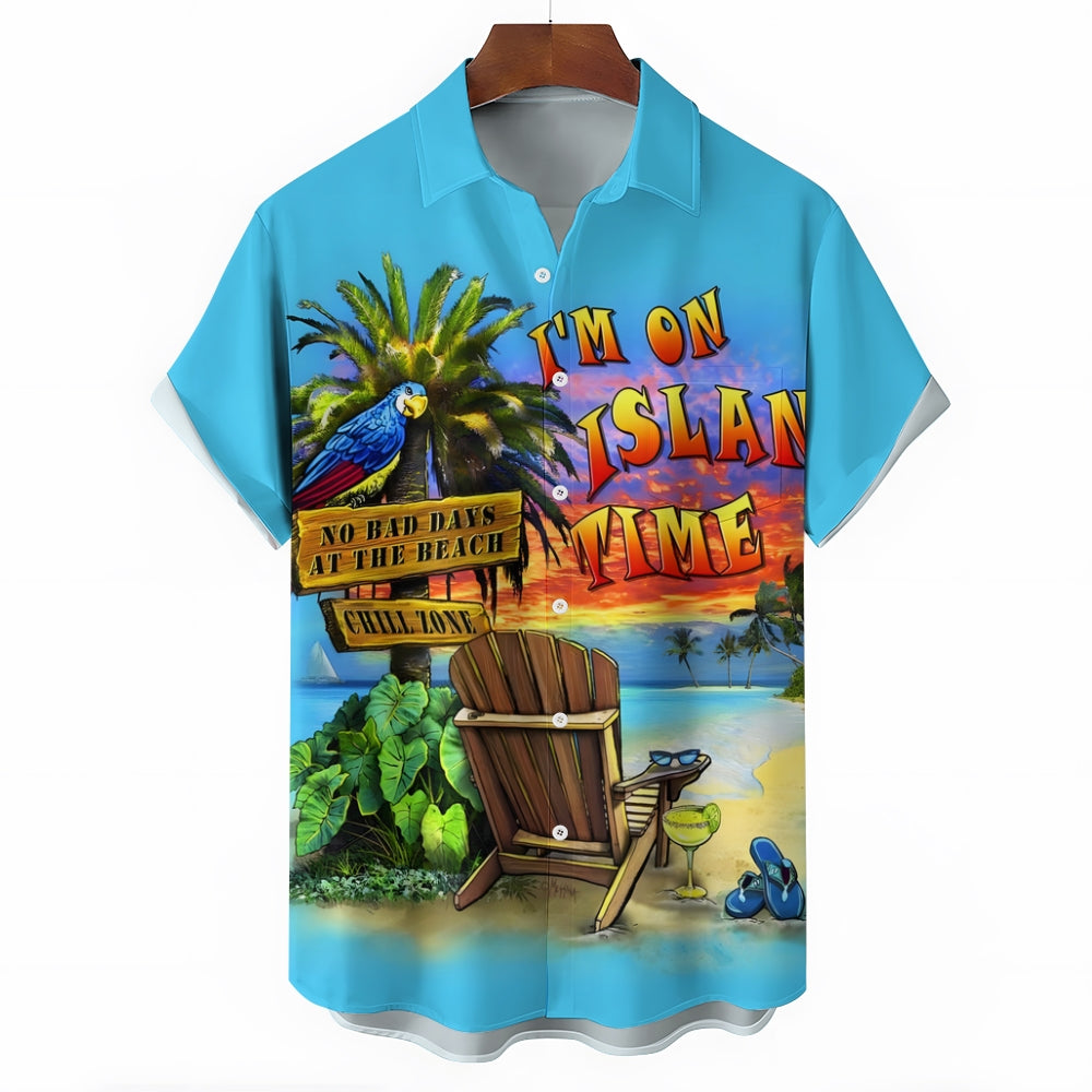 Men's Hawaiian Cartoon Parrot Print Short Sleeve Shirt 2412006792